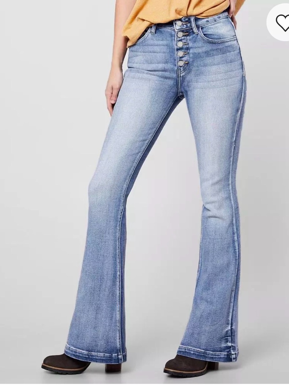 KanCan Button Fly High Rise Flare Jeans Light Blue Wash Womens 27 Y2K Boho Denim